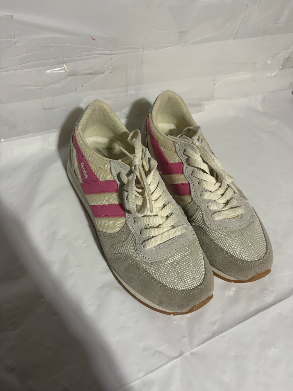 Gola Cream and Pink Retro Lace-Up Sneakers